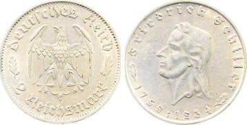 Duitsland 2 Reichsmark J 358 1934 F Friedrich Schiller fa..., Verzenden