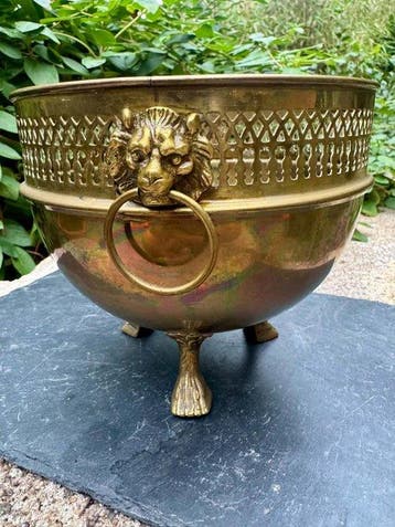 Jardinière - Messing - Barok leeuw, Antiek en Kunst