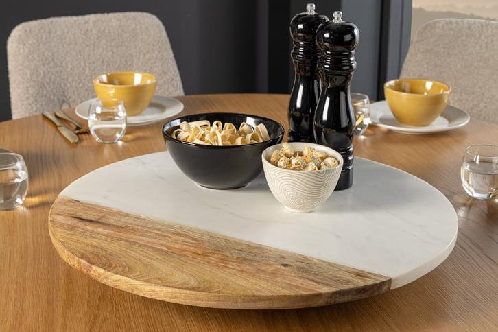 Handgemaakte draaitafel SERVANT 50cm Wit Naturel Marmer, Huis en Inrichting, Woonaccessoires | Overige, Ophalen of Verzenden