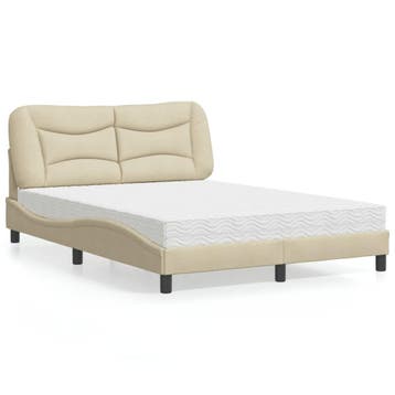 vidaXL Bed met matras Hvar stof crèmekleurig 120x200 cm, Verzenden, Nieuw, Twijfelaar, 120 cm