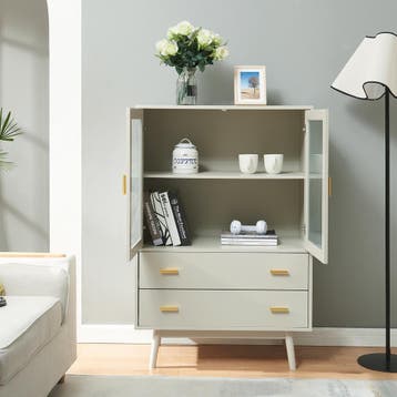 Vitrinekast Susa 120x80x40 cm beige [en.casa], Verzenden, Nieuw
