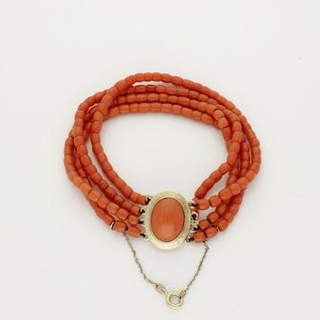 Armband - 14 karaat Geel goud Bloedkoraal, Nieuw