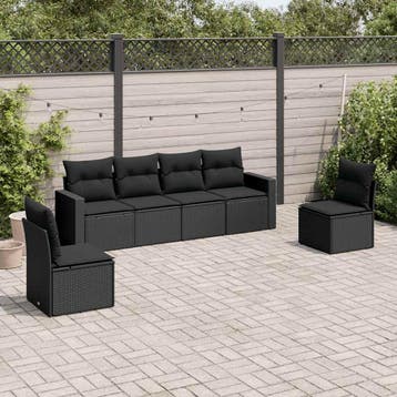 vidaXL 6-delige Loungeset met kussens poly rattan zwart, Verzenden, Nieuw, Loungeset