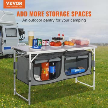 Opvouwbare Camping Keukentafel met 2 Opbergvakken - Snel Op, Verzenden, Nieuw