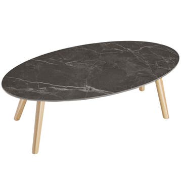 Ovale salontafel Acerra, marmerlook 100x50x34,5 cm - natuur, Verzenden, Nieuw