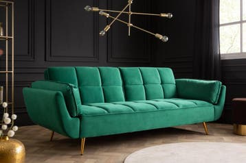 Retro slaapbank BOUTIQUE 215cm smaragdgroen fluweel 3 zits, Ophalen of Verzenden, Nieuw