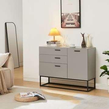 Sideboard Lavangen commode 75x100x35 cm lichtgrijs en zwart, Verzenden, Nieuw