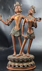 Beeld, Groot beeld Radha en Krishna - 34 cm - Koper - 1980