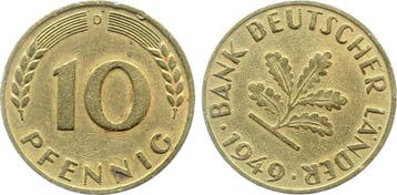 Duitsland Fehlpraegung 10 Pfennig 1949 D Stempeldrehung c..., Verzenden