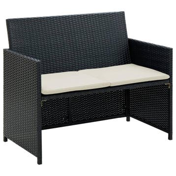 vidaXL Tuinbank 2-zits met kussens poly rattan zwart, Verzenden, Nieuw