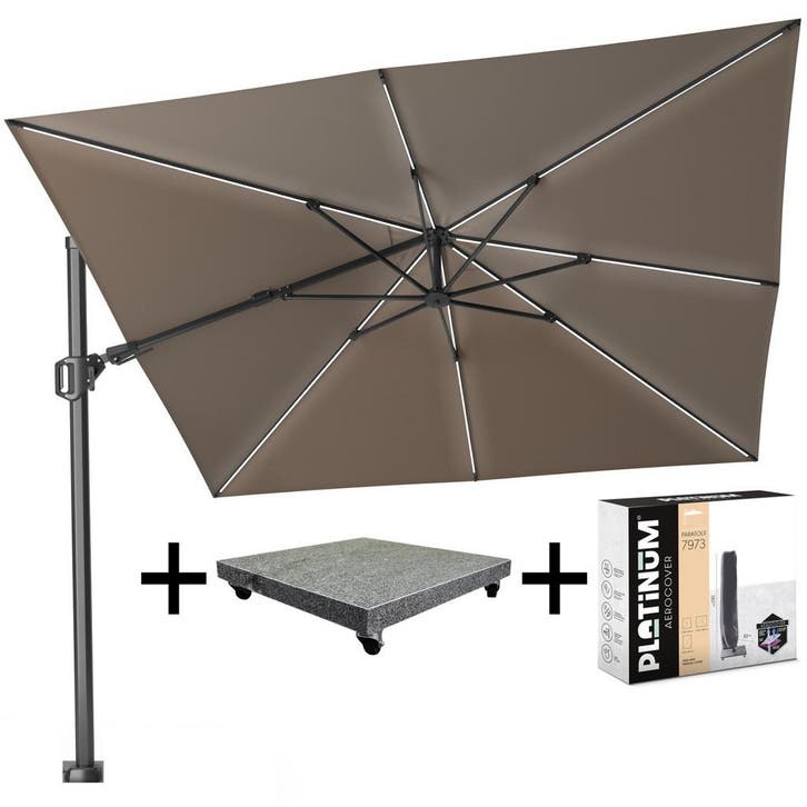 Challenger T2 glow premium parasol 300x300 cm antraciet, Tuin en Terras, Parasols, Nieuw, Ophalen of Verzenden