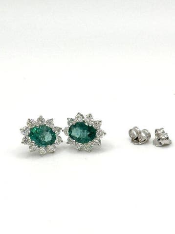Oorstekers - 18 karaat Witgoud - 4.10ct. tw. Smaragd -, Sieraden, Tassen en Uiterlijk, Antieke sieraden