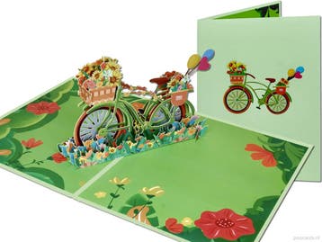 Stoere Fiets vol met Bloemen en Ballonnen pop-up wenskaart, Verzenden, Nieuw