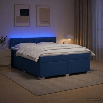 vidaXL Boxspring Bed met Matras en LED Blauw 140 x 200 cm, Verzenden, Nieuw, Blauw