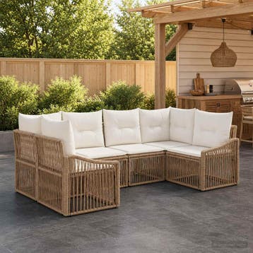 vidaXL Tuinbankenset 6 st 6-Aantal zitplaatsen Beige poly, Verzenden, Nieuw, 6 zitplaatsen