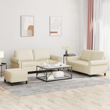 vidaXL 3-delige Loungeset met kussens kunstleer crème, Huis en Inrichting, Verzenden, Nieuw, Vierpersoons of meer, Leer