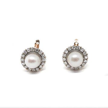 Oorbellen - 19.2 kt. Geel goud Parel - Diamant - Vintage, Nieuw