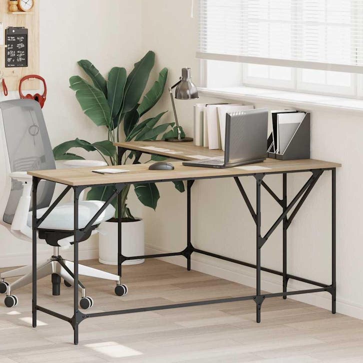 vidaXL Bureau 149x149x75 cm bewerkt hout sonoma eikenkleurig, Huis en Inrichting, Bureaus, Nieuw, Verzenden