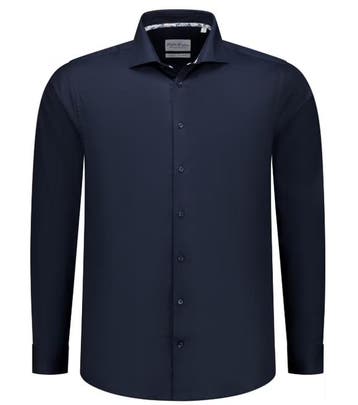 2dekans | Boston Brothers Wide Spread Overhemd – Navy Twill, Ophalen of Verzenden, Zo goed als nieuw, Boston Brothers