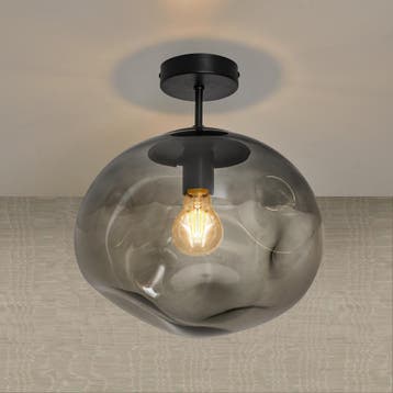 Glazen Plafondlamp Zwart met Smoke glas – Marly, Verzenden, Nieuw, Glas