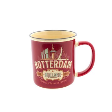 Beker - Mok vintage Rotterdam City bikes rood - keramiek inc, Ophalen of Verzenden, Nieuw