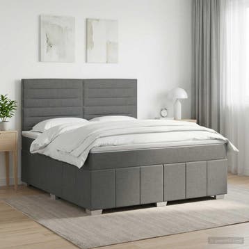 vidaXL Boxspringbed met matras Donkergrijs 140 x 190 cm Stof, Verzenden, Nieuw, Tweepersoons