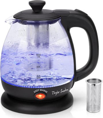 Waterkoker glas- met LED - 1L - 2200W - Zwart •, Verzenden, Zo goed als nieuw