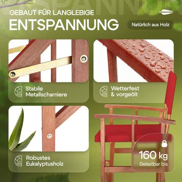 Regisseursstoel rood eucalyptushout FSC®-gecertificeerd I.., Tuin en Terras, Tuinstoelen, Verzenden, Nieuw