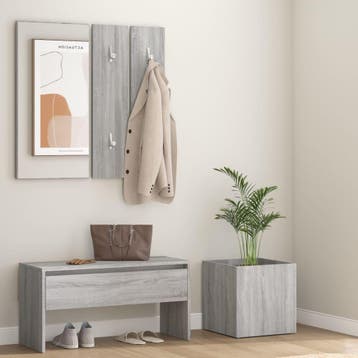 vidaXL Garderobe set bewerkt hout grijs sonoma eikenkleurig, Verzenden, Nieuw