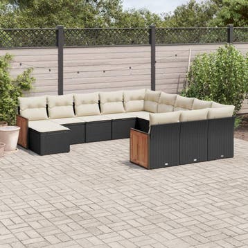 vidaXL 12-delige Loungeset met kussens poly rattan zwart, Verzenden, Nieuw, Loungeset