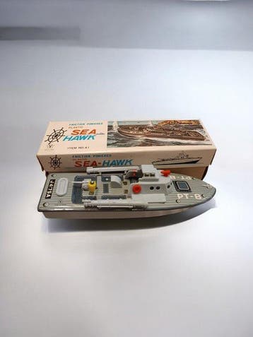 Yonezawa - Blikken speelgoed - Sea Hawk Friction Powered, Antiek en Kunst, Antiek | Speelgoed