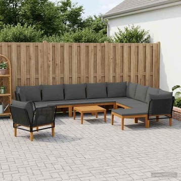 vidaXL 12 st Massief acaciahout & touw Naturel, Verzenden, Nieuw, 2 zitplaatsen