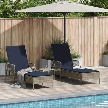 vidaXL Ligstoel 3 pcs Grijs en Marineblauw 200 x 55 x 92 cm, Verzenden, Nieuw