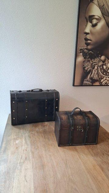 Kist (2) - Hout, Metaal, leder - Koffers (Wijn) Decoratie, Antiek en Kunst