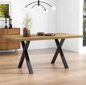 Eettafel Kruispoten – Eiken Hout en Zwart Metaal 140×80cm, 100 tot 150 cm, Verzenden, Eikenhout, Nieuw