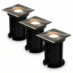 3-Stuks | LED Grondspot GU10 vierkant | Athens | RVS | IP66, Nieuw, Ophalen of Verzenden, Modern, Led