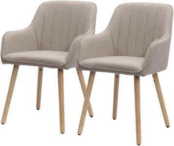 Eetkamerstoelen - Set van 2 - Met armleuning - Stof - Kaki -, Verzenden, Zo goed als nieuw
