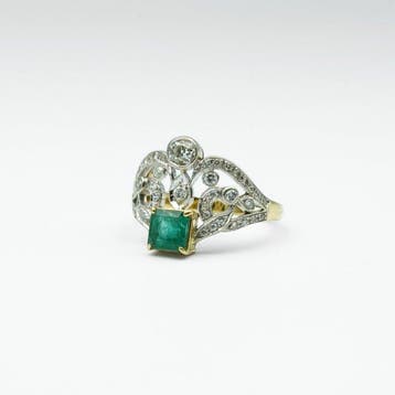 Ring - 18 karaat Geel goud, Witgoud Smaragd, Nieuw