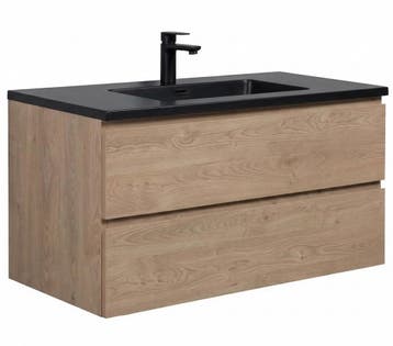 Badkamermeubel Set Angela 100cm Kastanje Eiken Badmeubel, Huis en Inrichting, Badkamer | Badkamermeubels, Verzenden, Nieuw, Wastafelkast