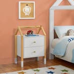 Houten Nachtkastje / Kindernachtkastje Enny - Wit / Houtkleu, Verzenden, Nieuw