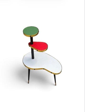 Plantentafel - Hout, Messing - Een retro plantenstandaard