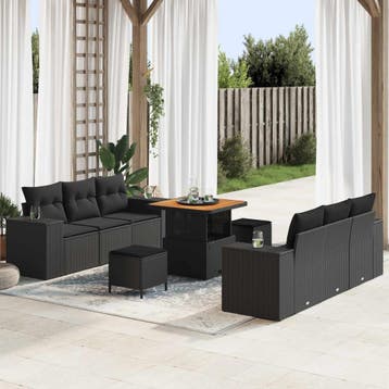vidaXL Tuin Sofa Set 9 st Zwart Poly riet, Verzenden, Nieuw, Rotan, Meer dan 8 zitplaatsen