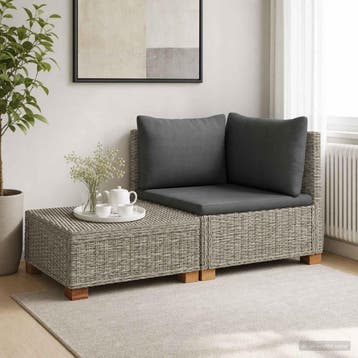 vidaXL 2 st Rieten Loungeset met Kussens GENDT Natuurlijk, Tuin en Terras, Tuinsets en Loungesets, 2 zitplaatsen, Nieuw, Loungeset