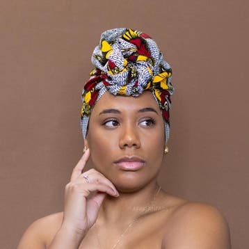 Afrikaanse Rood / gele bloemen hoofddoek - headwrap, Ophalen of Verzenden, Nieuw