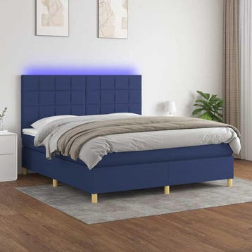 vidaXL Boxspring met matras en LED stof blauw 180x200 cm, Eenpersoons, Nieuw, 80 cm, 200 cm