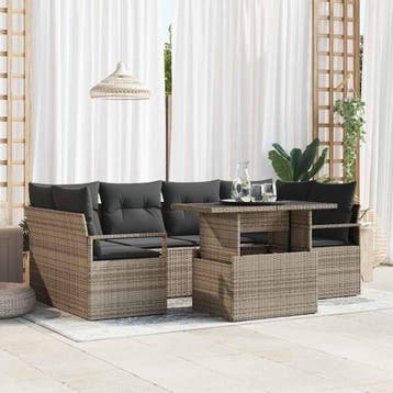 vidaXL Tuin Sofa Set 7 st Grijs Poly riet, Verzenden, Nieuw, Rotan, 7 zitplaatsen