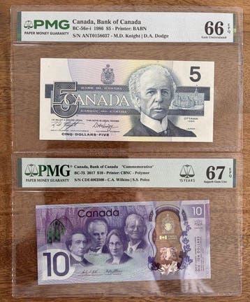 Canada. - 5, 10 Dollars - 1986/2017 - BC-56e-i; BC-75