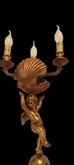 Kandelaar - goudkleurig brons - Bronzen kandelaar, Antiek en Kunst