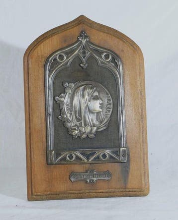 Icoon - Maria Souvenir van Lourdes - Hout, Messing