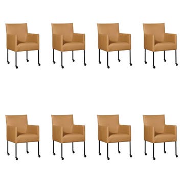 Set van 8 Leren eetkamerstoelen Desire - Toledo Camel, Huis en Inrichting, Ophalen of Verzenden, Nieuw, Leer, Vijf, Zes of meer stoelen